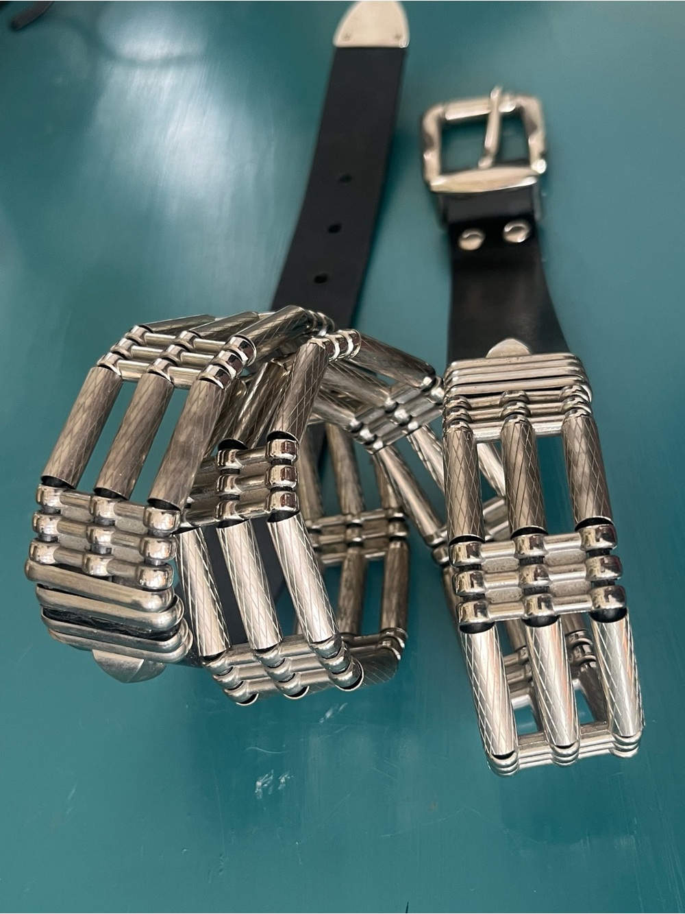 Men's Punk Emo Silver-Tone Metal Detail Black Leather Belt Vtg